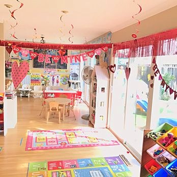 Playroom decorated for Valentine's Day